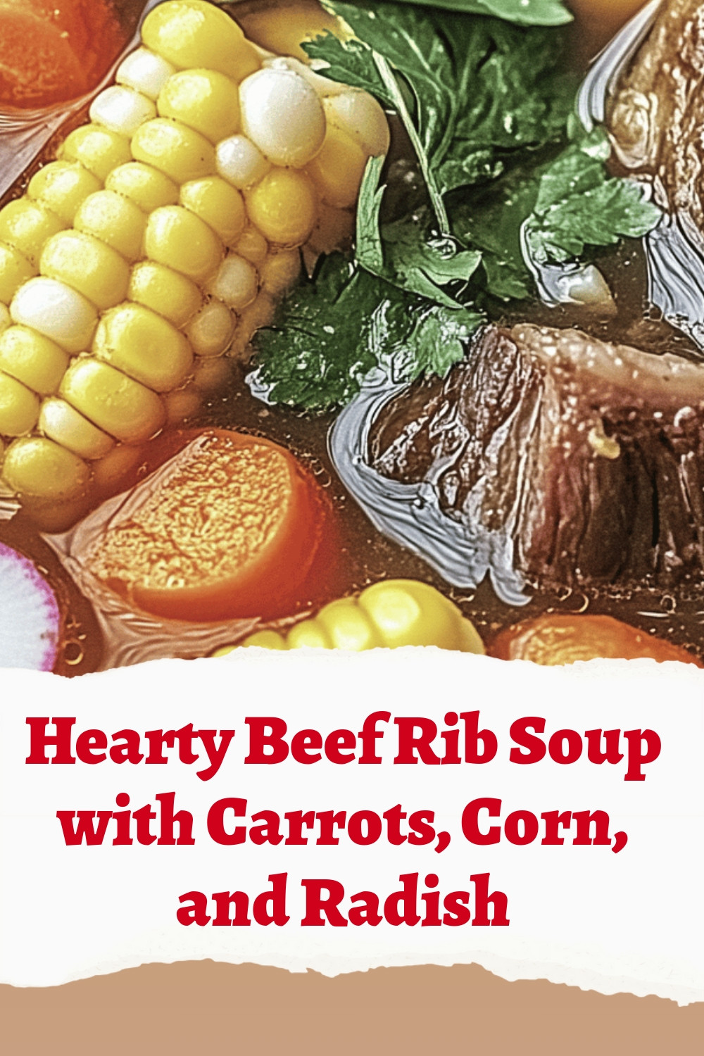 Hearty Beef Rib Soup with Carrots, Corn, and Radish